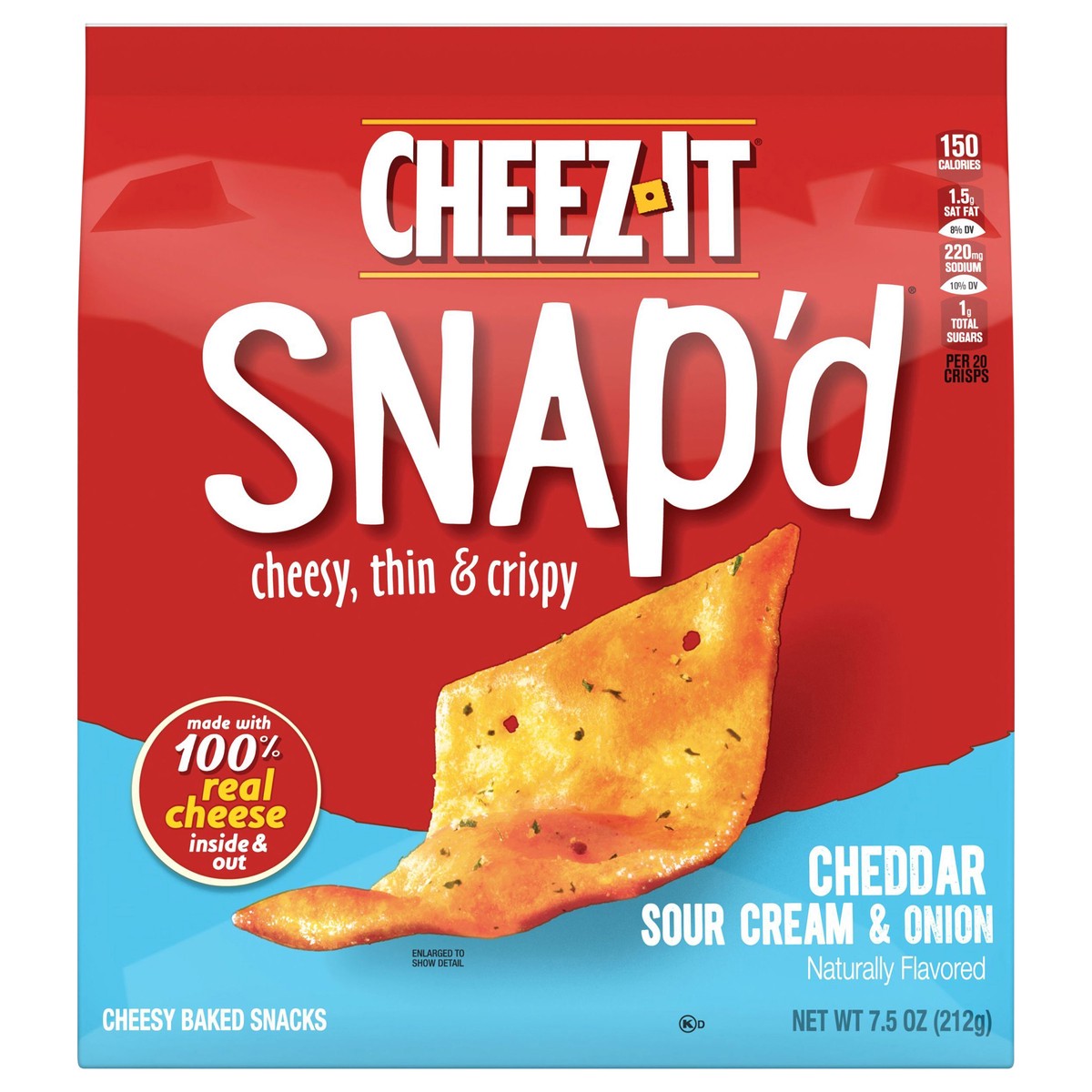 slide 1 of 2, Cheez-It Snap'd Cheese Cracker Chips, Cheddar Sour Cream and Onion, 7.5 oz, 7.5 oz