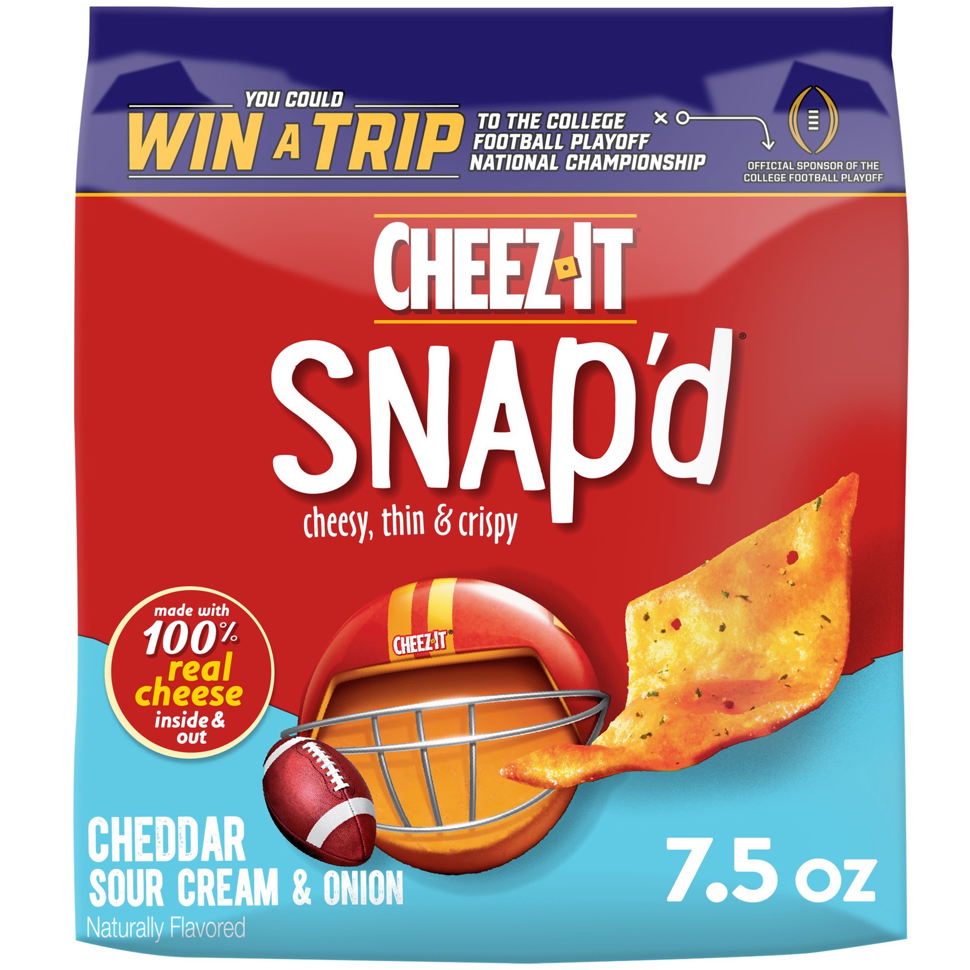 slide 1 of 2, Cheez-It Snap'd Cheese Cracker Chips, Thin Crisps, Lunch Snacks, Cheddar Sour Cream and Onion, 7.5oz Bag, 1 Bag, 7.5 oz