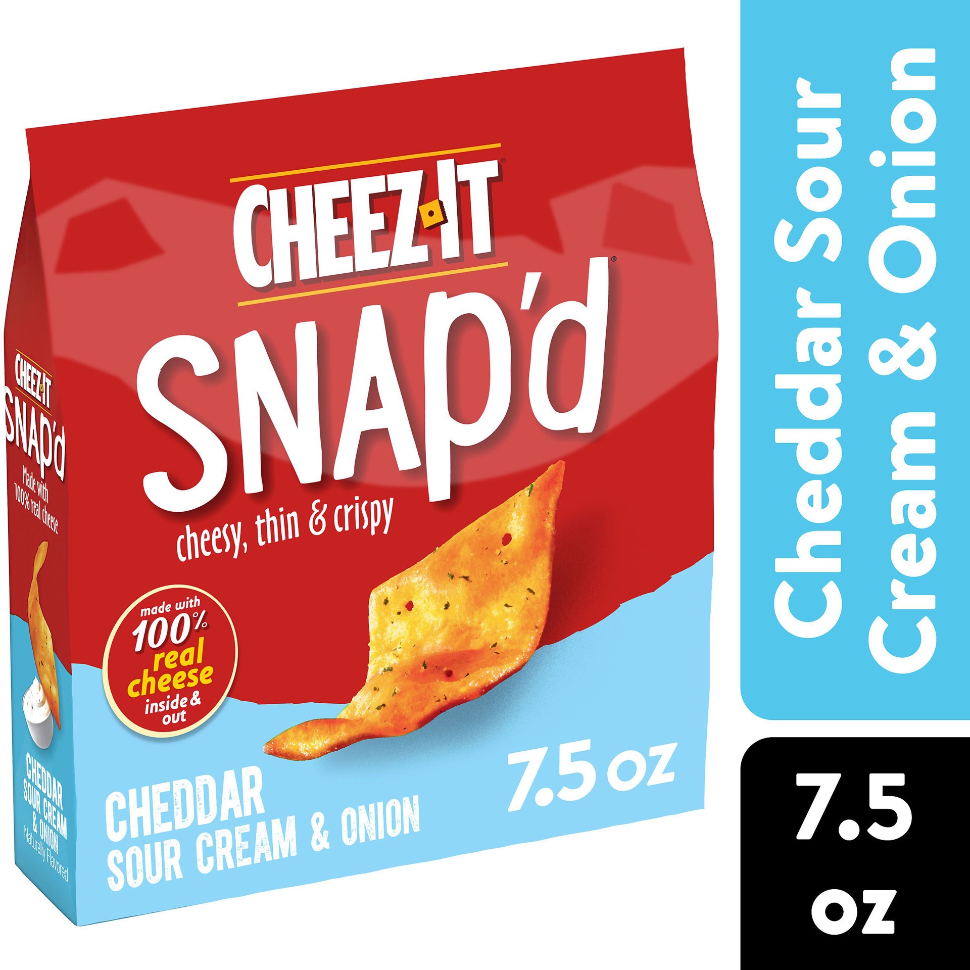 slide 1 of 2, Cheez-It Snap'd Cheese Cracker Chips, Thin Crisps, Lunch Snacks, Cheddar Sour Cream and Onion, 7.5oz Bag, 1 Bag, 7.5 oz