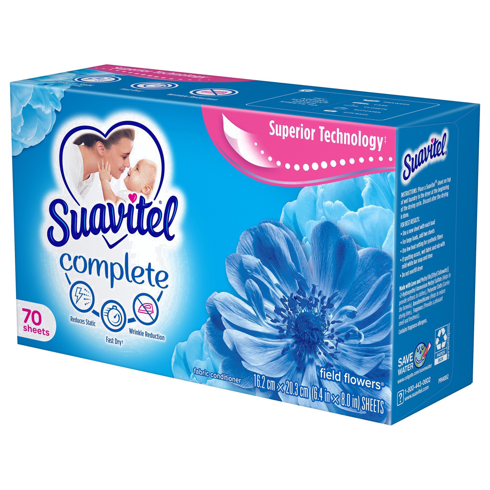 slide 25 of 99, Suavitel Complete Fabric Softener Field Flowers Dryer Sheets, 70ct, 70 ct