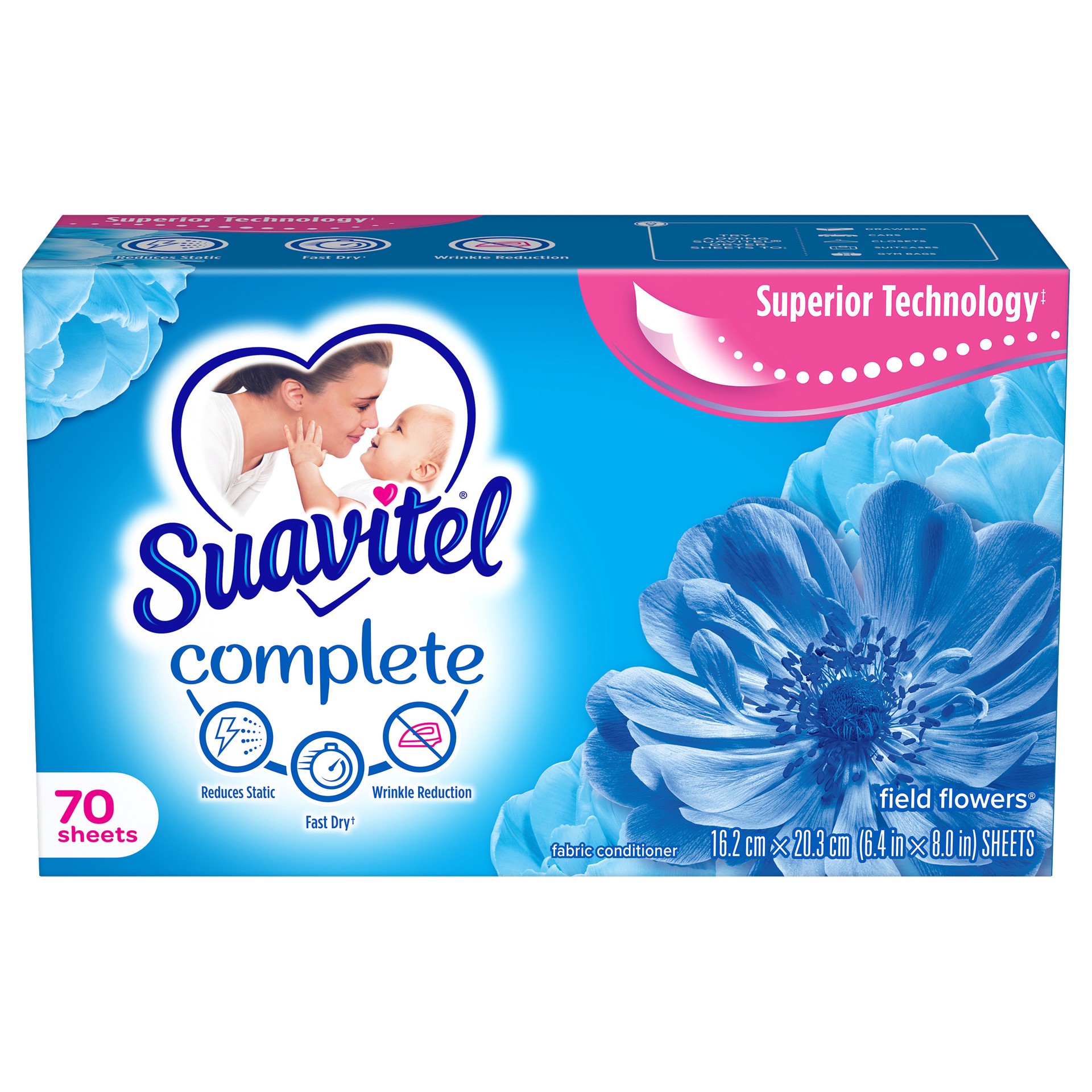 slide 1 of 99, Suavitel Complete Fabric Softener Field Flowers Dryer Sheets, 70ct, 70 ct