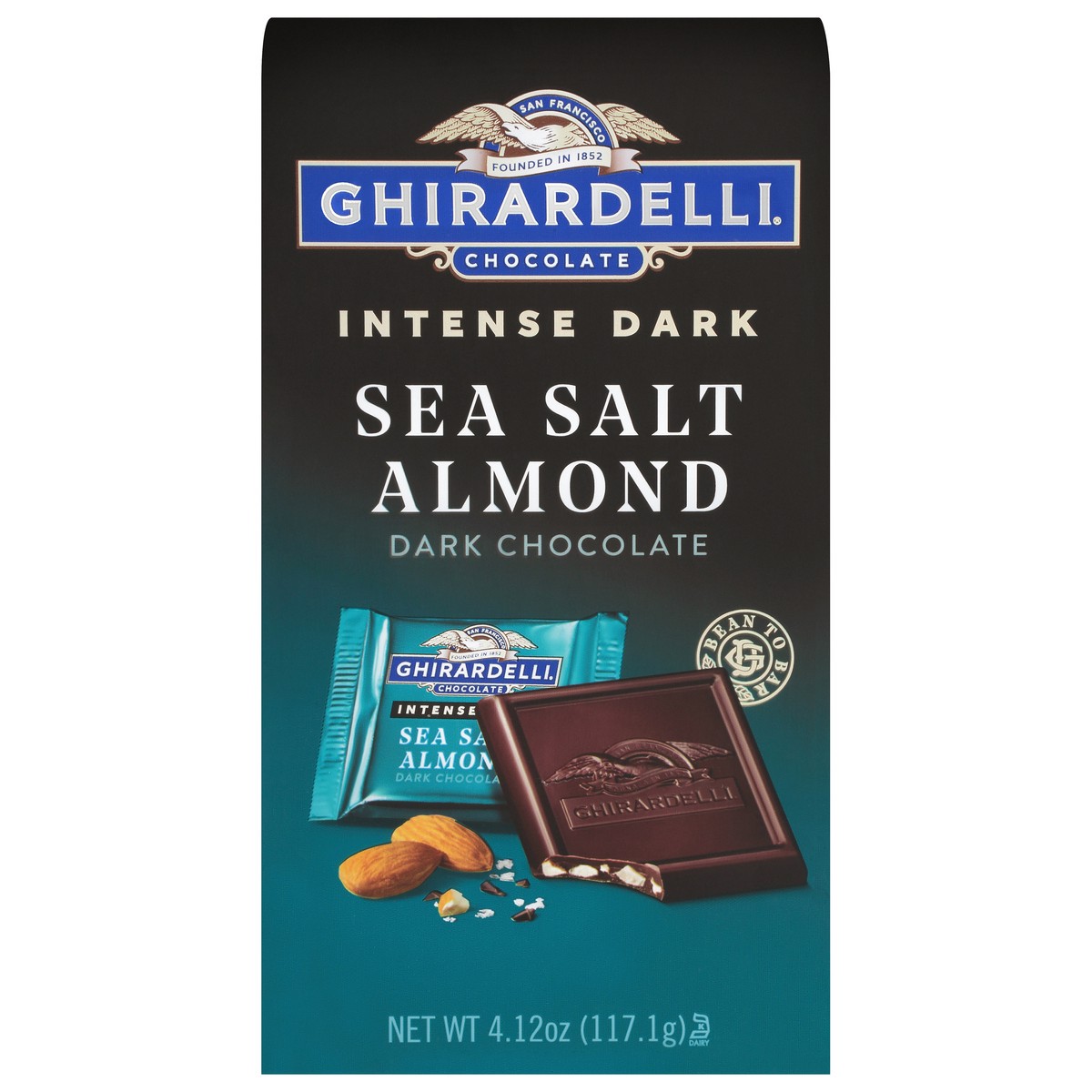 slide 1 of 13, GHIRARDELLI Intense Dark Chocolate Squares, Sea Salt Almond, 4.12 oz Bag, 4.12 oz