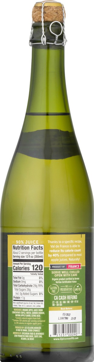 slide 5 of 10, Val de France Organic Sparkling Apple Cider, 750 ml
