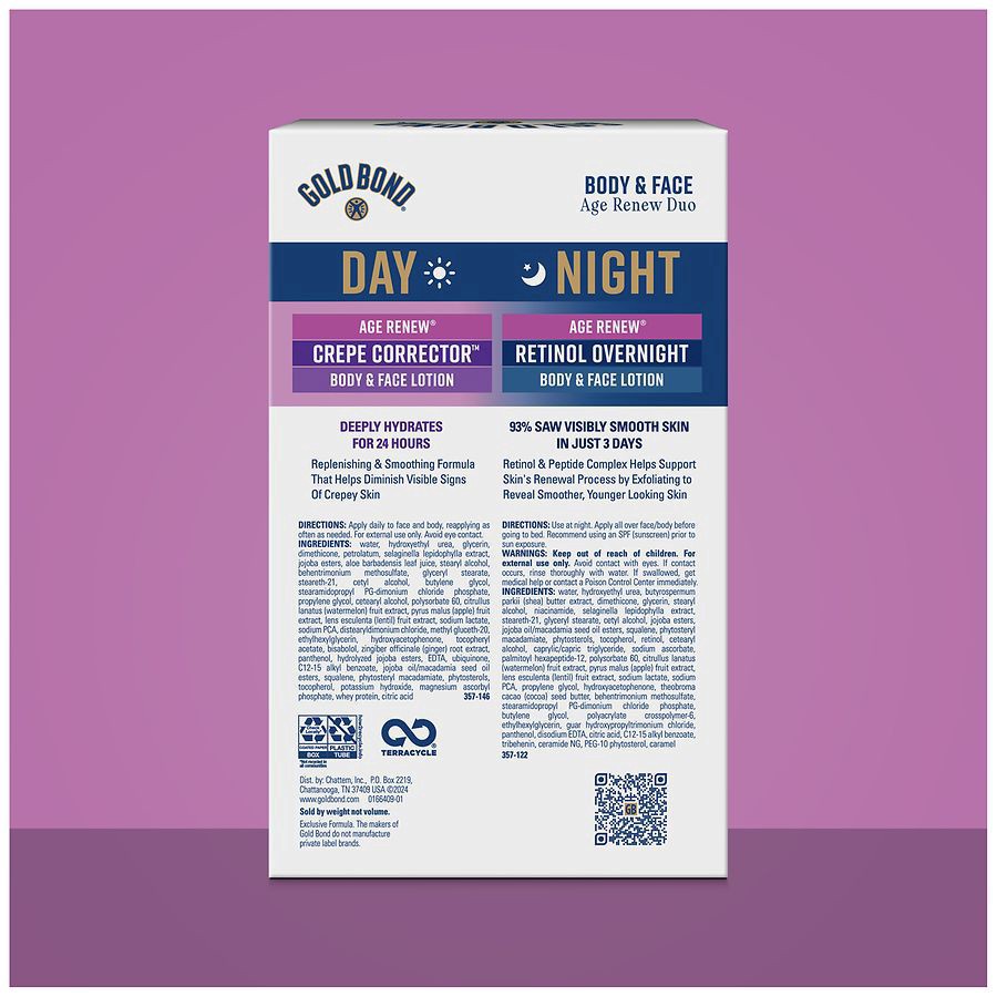 slide 5 of 5, Gold Bond Age Renew Duo Body & Face Lotion 2 - 4.3 oz Tubes, 2 ct