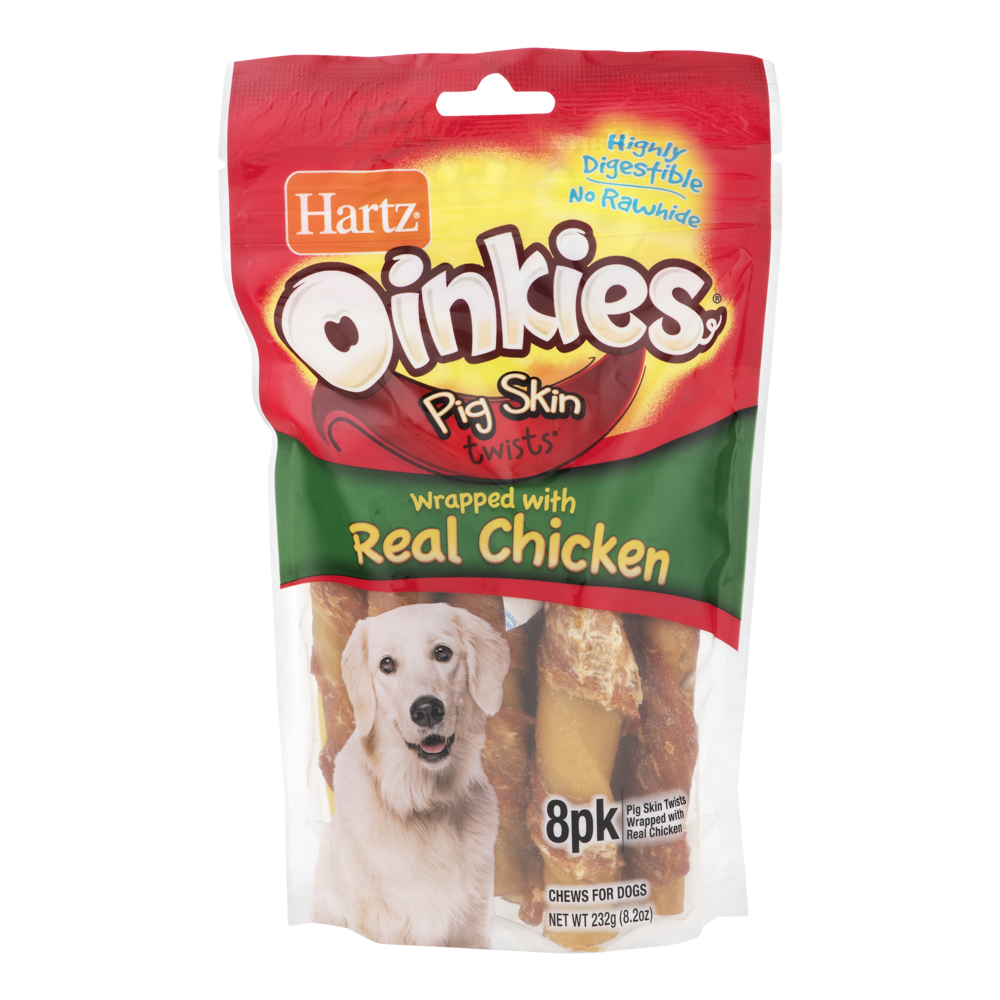 slide 1 of 1, Hartz Oinkies Pig Skin Twists Wrapped With Real Chicken, 8 ct