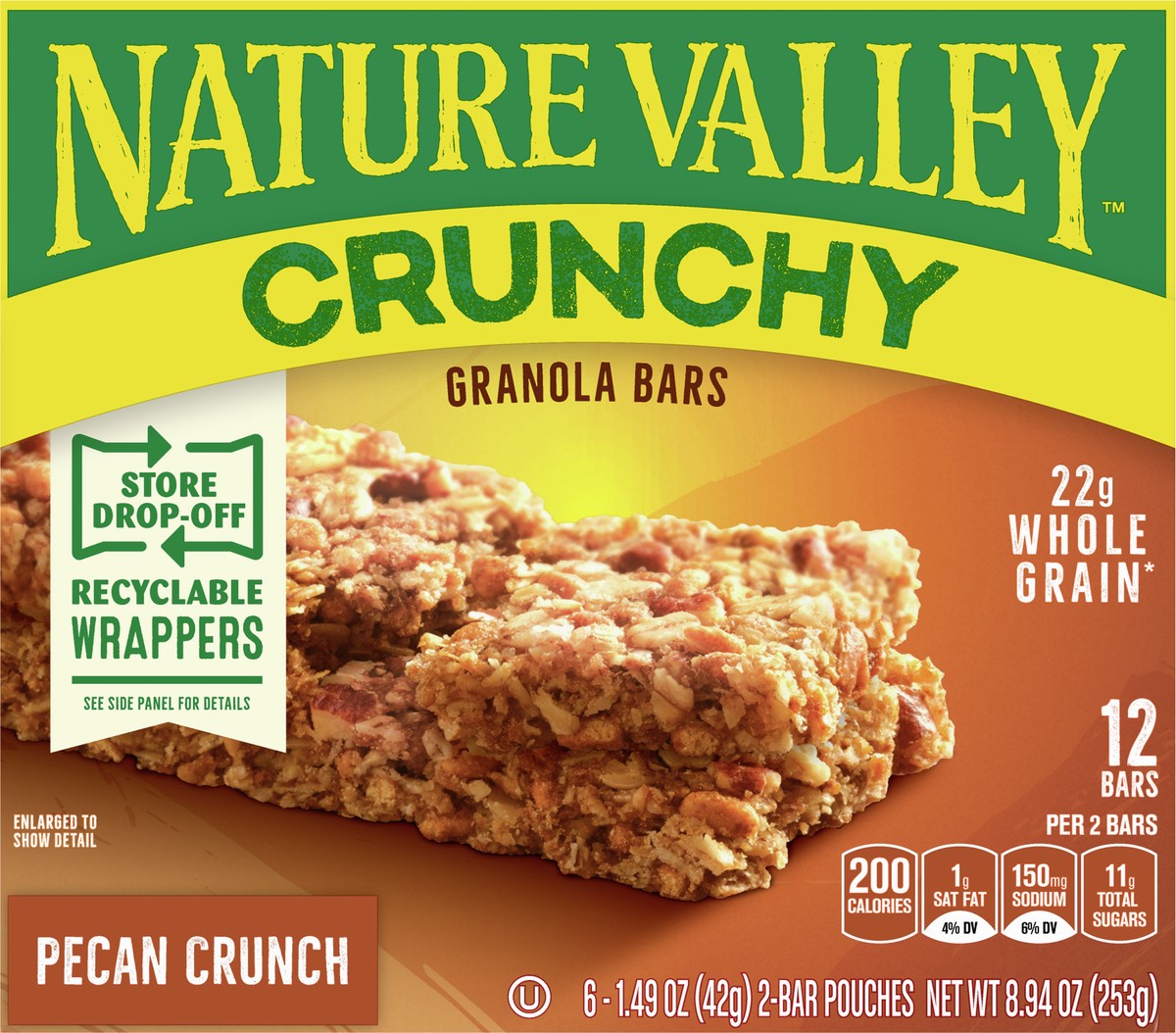 slide 6 of 9, Nature Valley Pecan Crunch Granola Bars, 6 ct; 1.49 oz