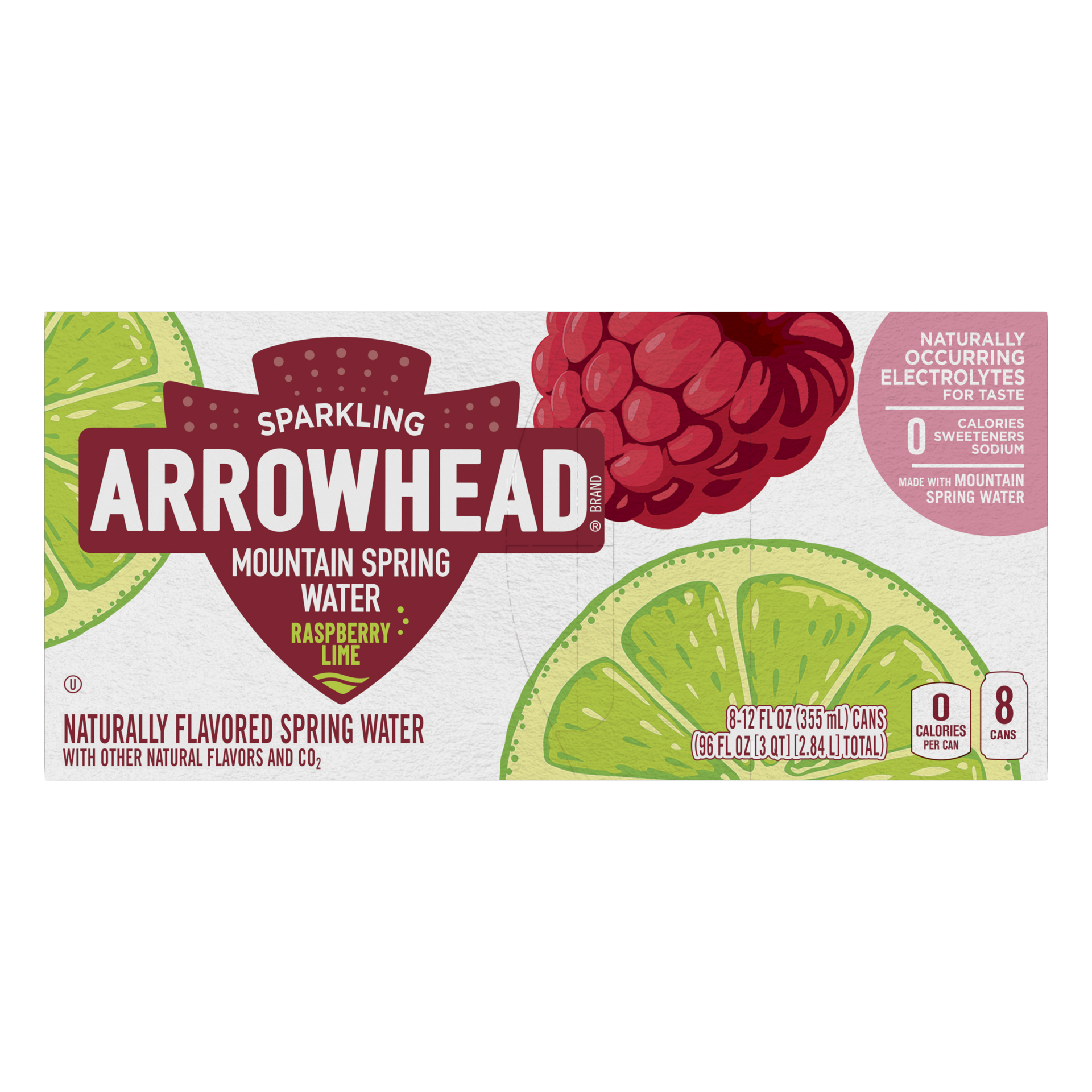 slide 2 of 5, Arrowhead Sparkling Water, Raspberry Lime- 12 oz, 8 ct; 12 fl oz