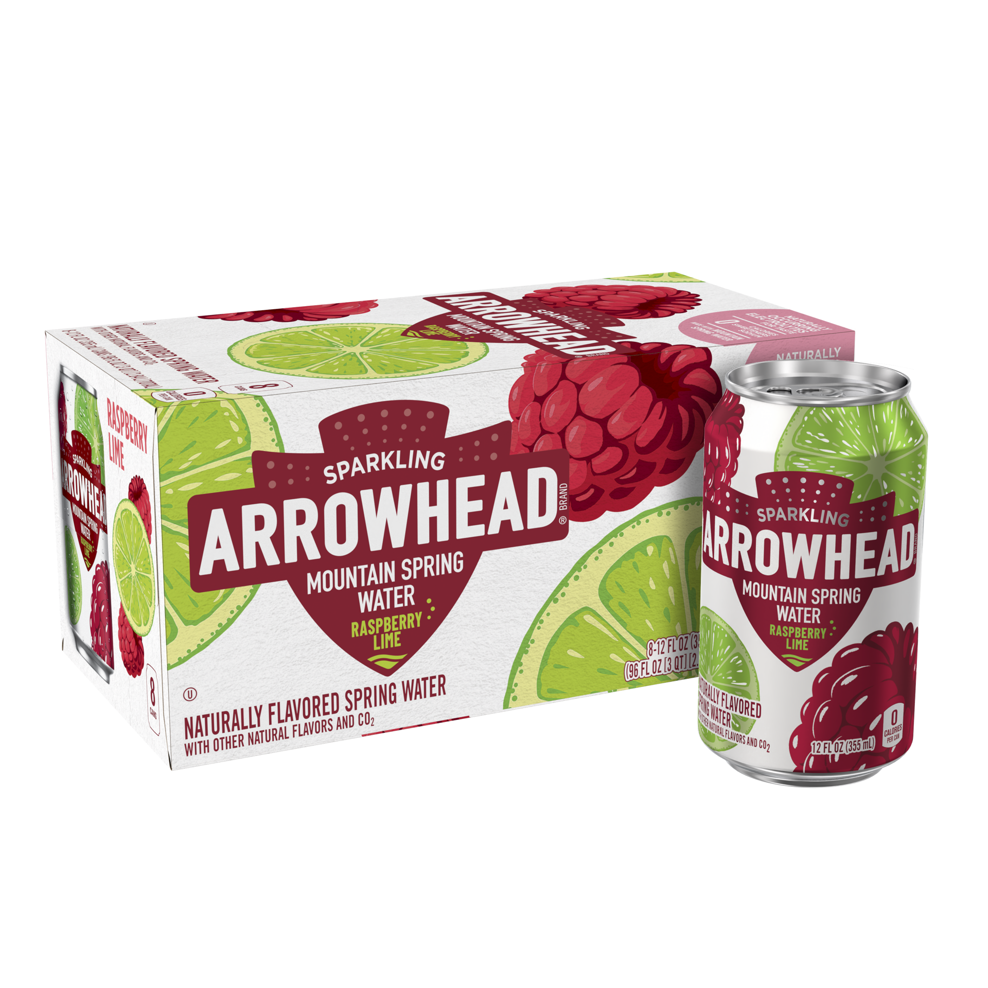 slide 4 of 5, Arrowhead Sparkling Water, Raspberry Lime- 12 oz, 8 ct; 12 fl oz