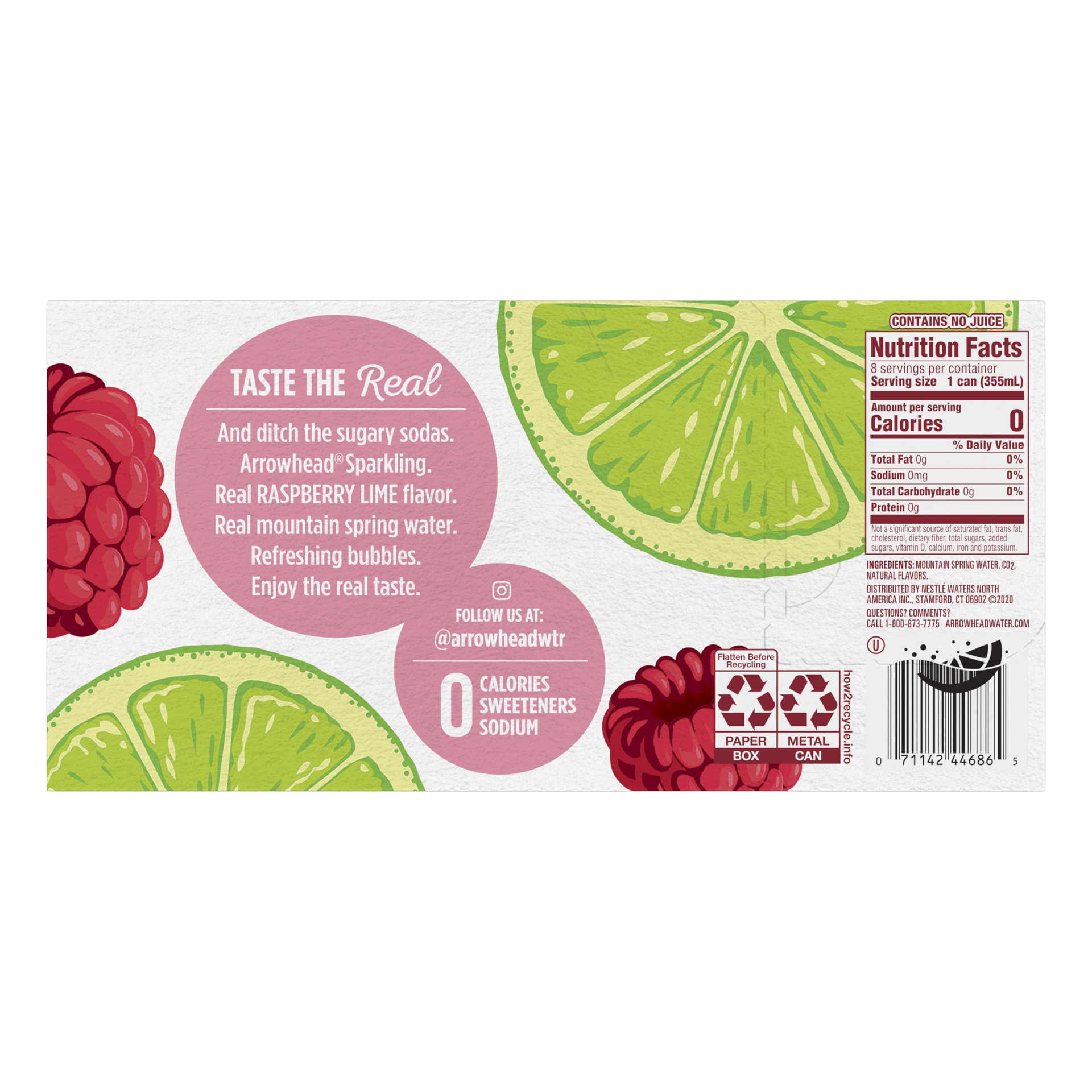 slide 5 of 5, Arrowhead Sparkling Water, Raspberry Lime- 12 oz, 8 ct; 12 fl oz