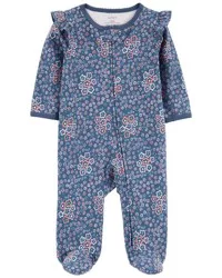 Carter's Carters Baby Floral 2-Way Zip Cotton Sleep & Play Pajamas Blue 6M