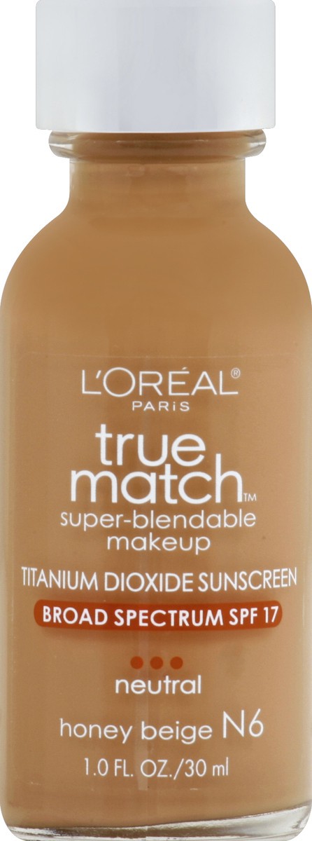 slide 4 of 7, L'Oréal L'Oreal Paris True Match Super-Blendable Foundation Makeup with SPF 17 - N6 Honey Beige - 1 fl oz, 1 fl oz