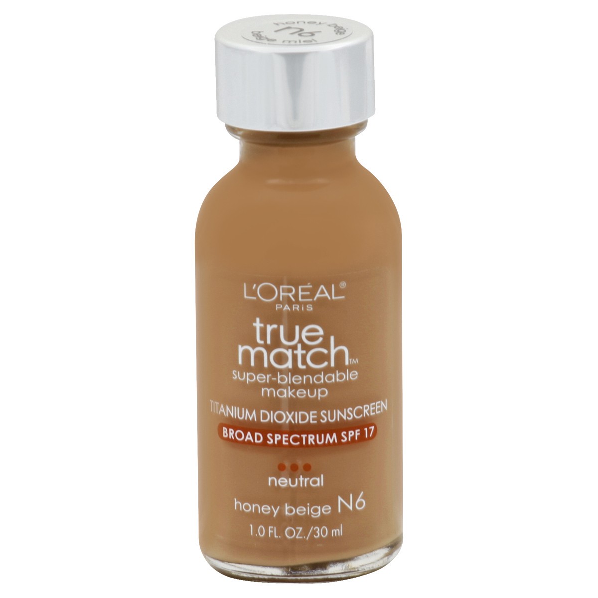 slide 2 of 7, L'Oréal L'Oreal Paris True Match Super-Blendable Foundation Makeup with SPF 17 - N6 Honey Beige - 1 fl oz, 1 fl oz