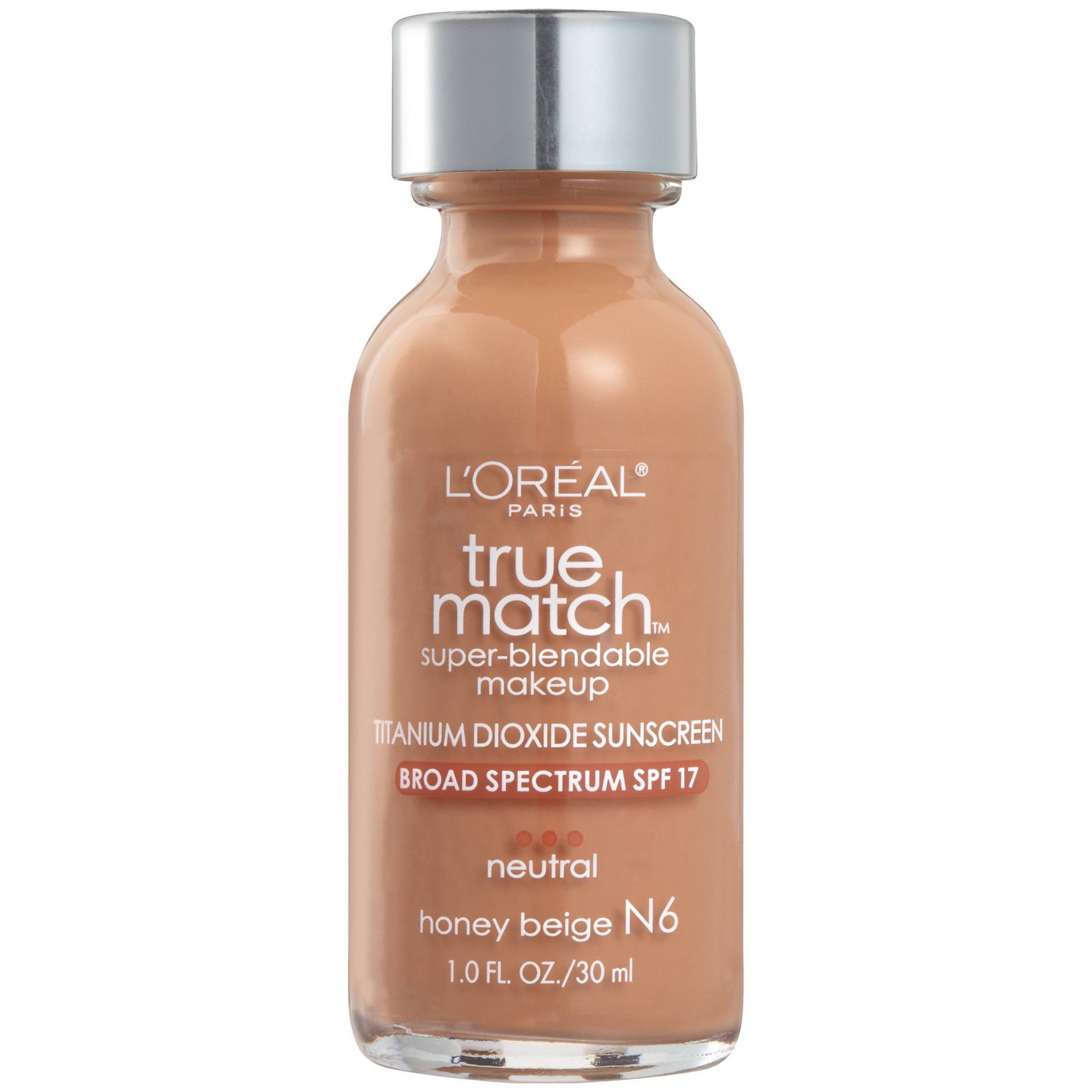 slide 1 of 7, L'Oréal L'Oreal Paris True Match Super-Blendable Foundation Makeup with SPF 17 - N6 Honey Beige - 1 fl oz, 1 fl oz