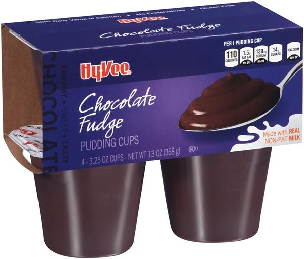 slide 1 of 1, Hy-vee Chocolate Fudge Pudding Cups, 4 ct; 3.25 oz