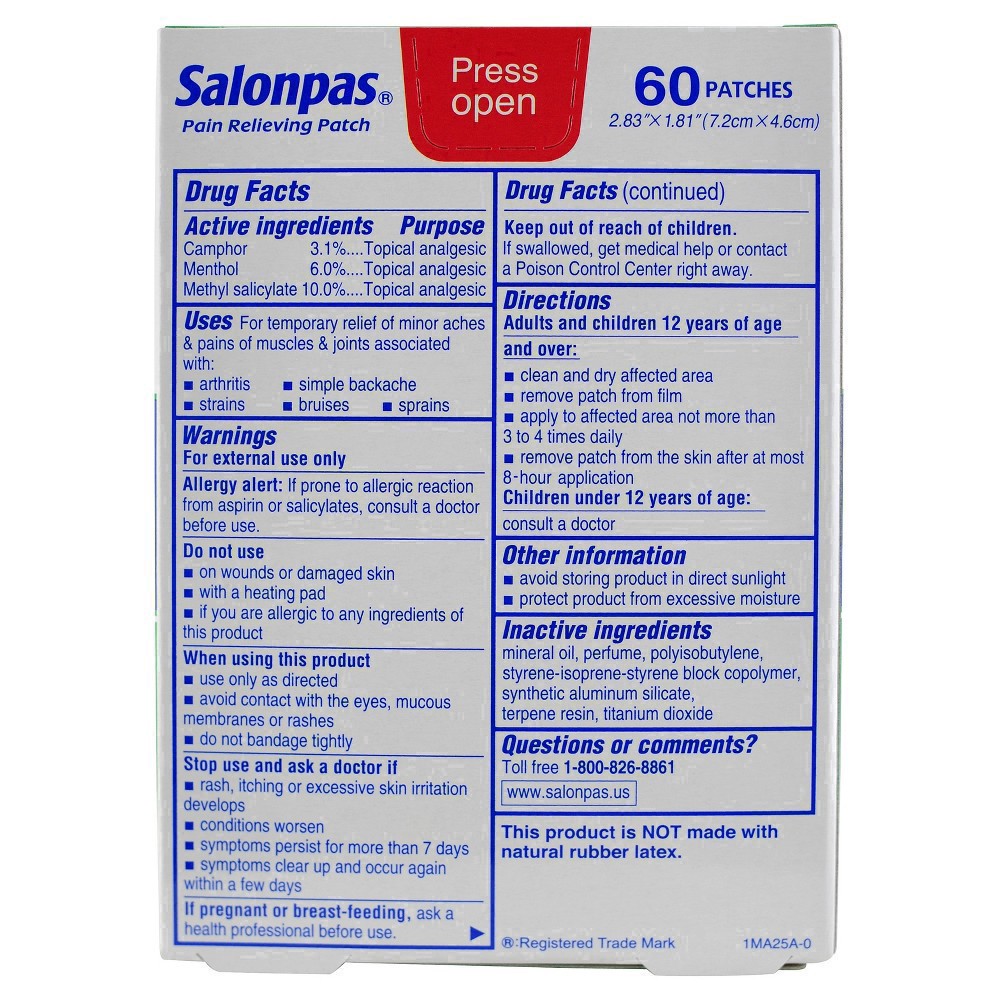 slide 32 of 85, Salonpas Pain Relieving Patch - 8 Hour Pain Relief - 60ct, 60 ct