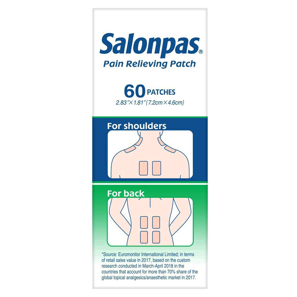 slide 46 of 85, Salonpas 20% Larger Pain Relieving Patch - 60ct, 60 ct