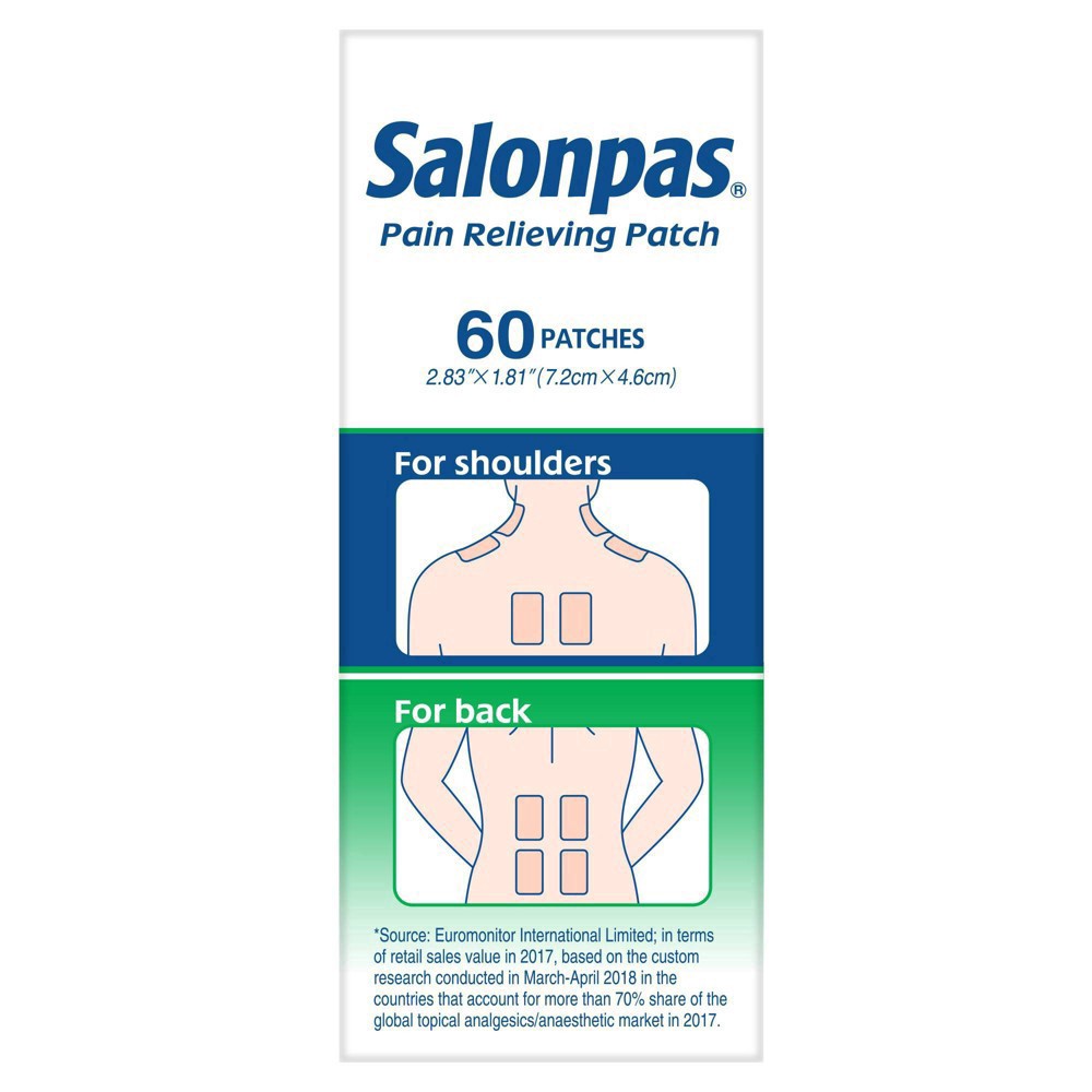 slide 34 of 85, Salonpas 20% Larger Pain Relieving Patch - 60ct, 60 ct