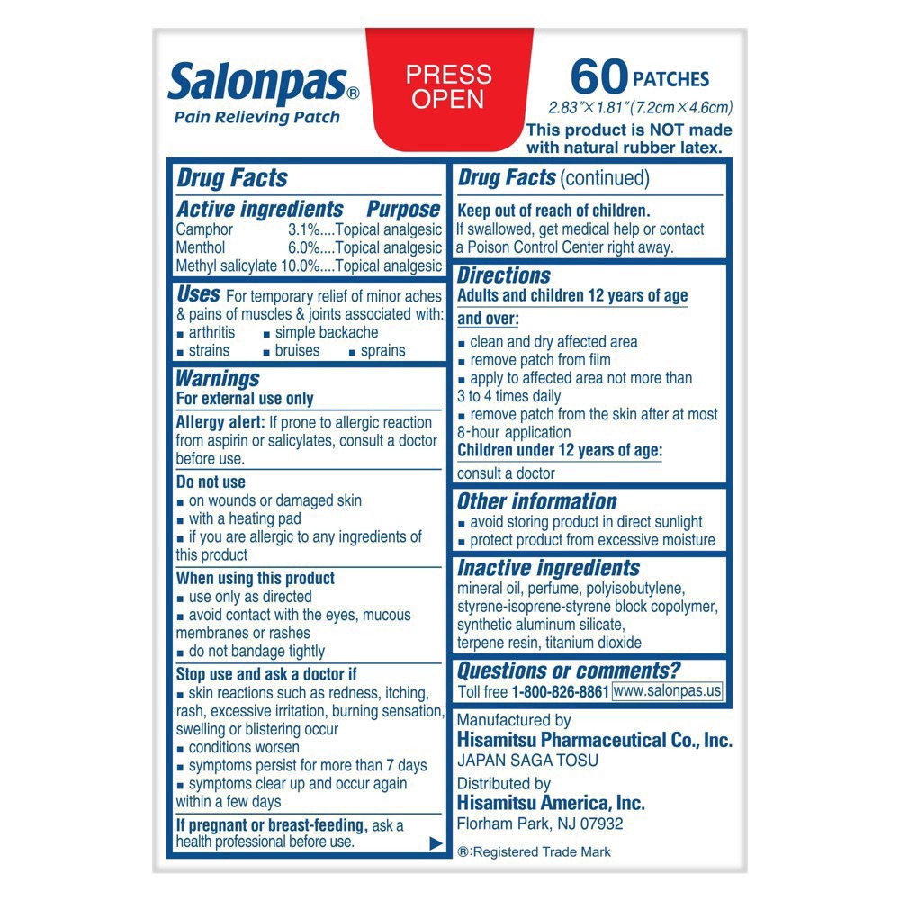 slide 21 of 85, Salonpas Pain Relieving Patch - 8 Hour Pain Relief - 60ct, 60 ct