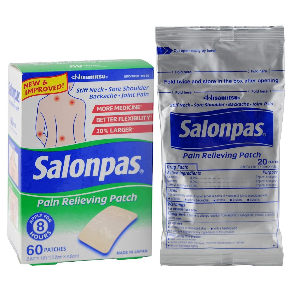 slide 10 of 85, Salonpas 20% Larger Pain Relieving Patch - 60ct, 60 ct