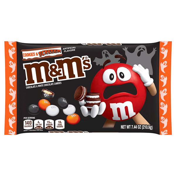slide 1 of 1, M&M's Cookies & Screeem Chocolate & White Chocolate Halloween Candy, 7.44 oz