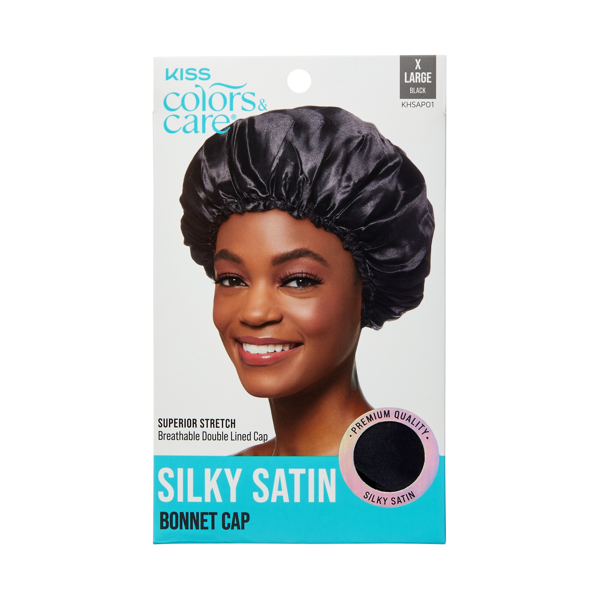 slide 1 of 5, KISS COLORS & CARE KISS Silky Satin Bonnet Cap X-Large, Black, 1 Count, 1 ct