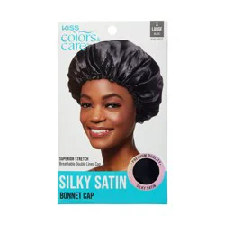 KISS Colors & Care Silky Satin Bonnet Cap - X-Large, Black, 1 Count