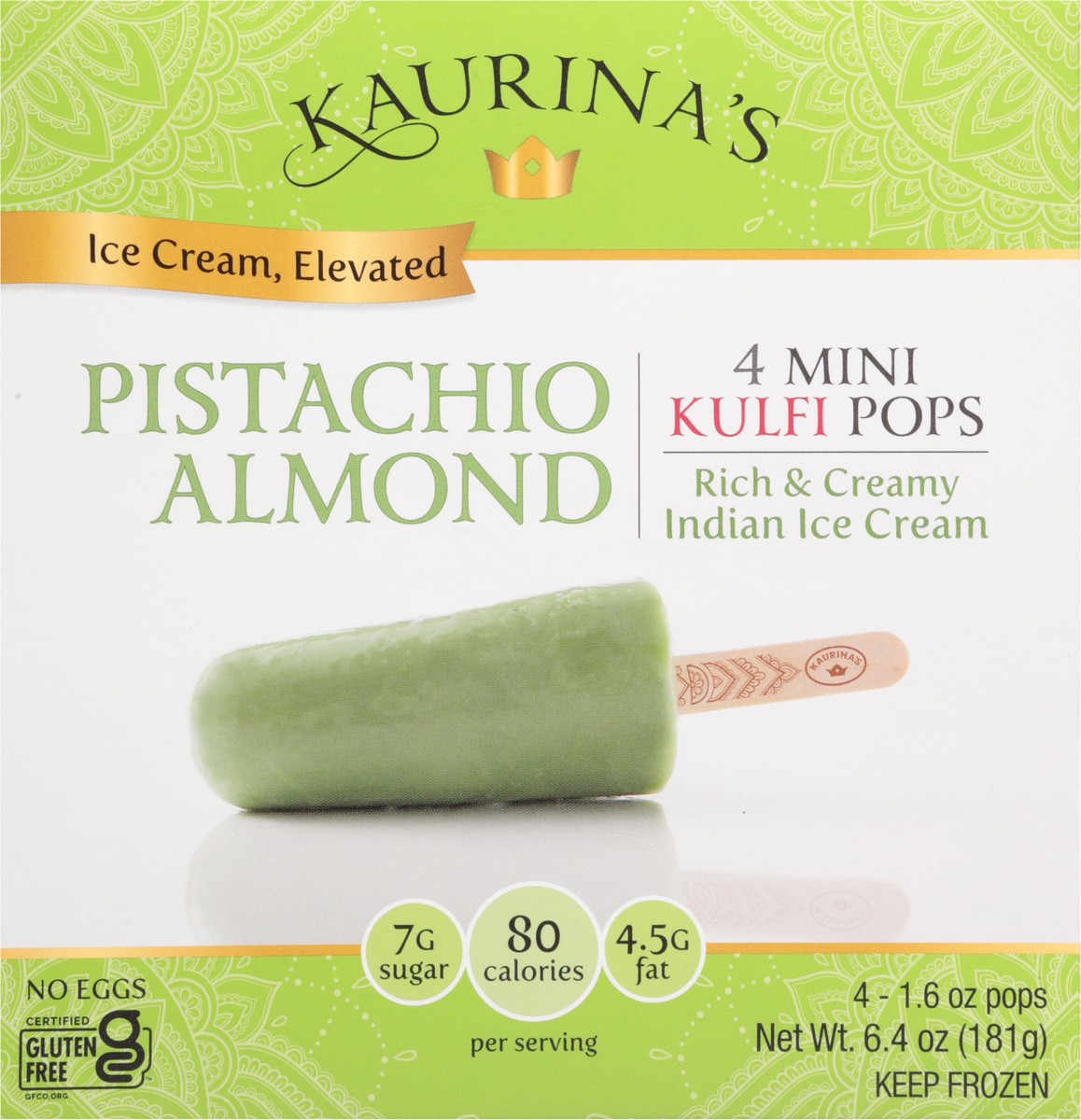 slide 5 of 14, Kaurina's Indian Ice Cream Pistachio Almond Mini Kulfi Pops 4 - 1.6 oz Each, 4 ct