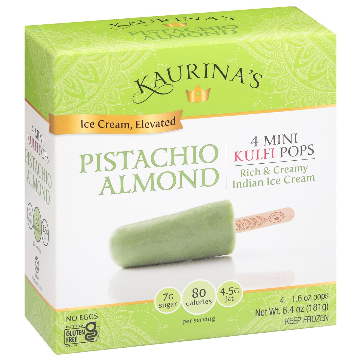 slide 12 of 14, Kaurina's Indian Ice Cream Pistachio Almond Mini Kulfi Pops 4 - 1.6 oz Each, 4 ct