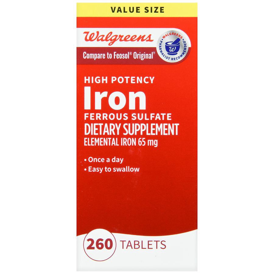 slide 3 of 5, Walgreens High Potency Iron Ferrous Sulfate Tablets 65Mg, 260 ct