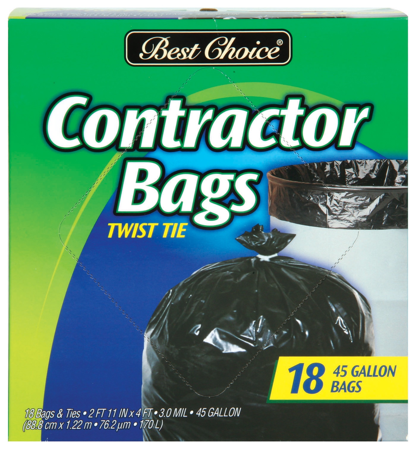 slide 1 of 1, Best Choice Contractor Bags 45 Gallon Twist Tie, 18 ct