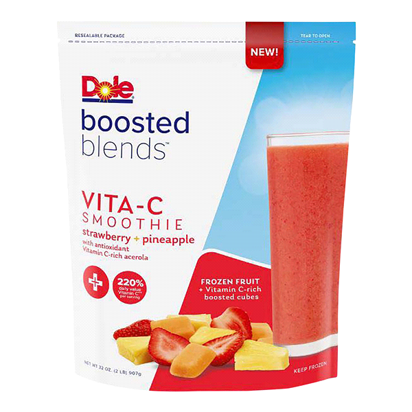 slide 1 of 1, Dole Boosted Blends Vita-C Strawberry + Pineapple Smoothie Frozen Fruit 32 oz. Pouch, 32 oz