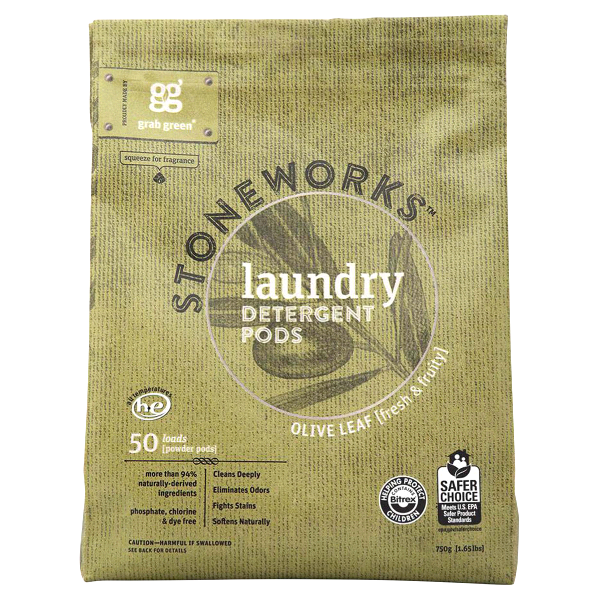 slide 1 of 1, Grab Green Stoneworks Olive Leaf Laundry Detergent Pods, 50 ct