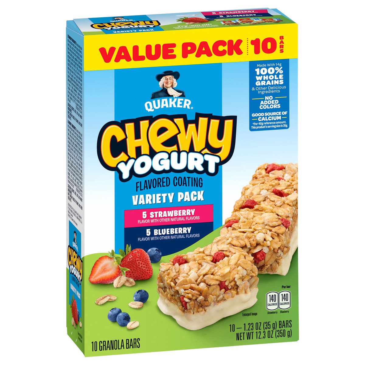 slide 2 of 6, Quaker Granola Bars, Strawberry/Blueberry, Yogurt Flavored Coating, Variety Pack, Value Pack - 10 ct, 10 ct