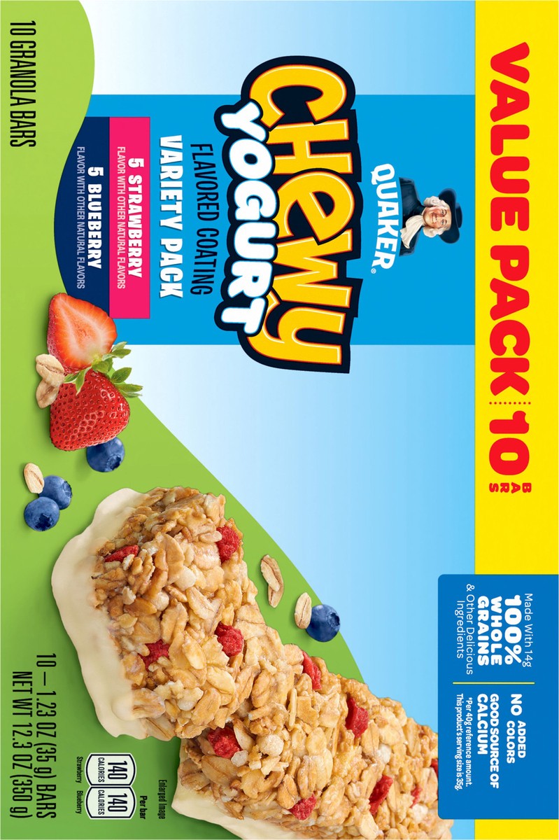 slide 5 of 6, Quaker Granola Bars, Strawberry/Blueberry, Yogurt Flavored Coating, Variety Pack, Value Pack - 10 ct, 10 ct