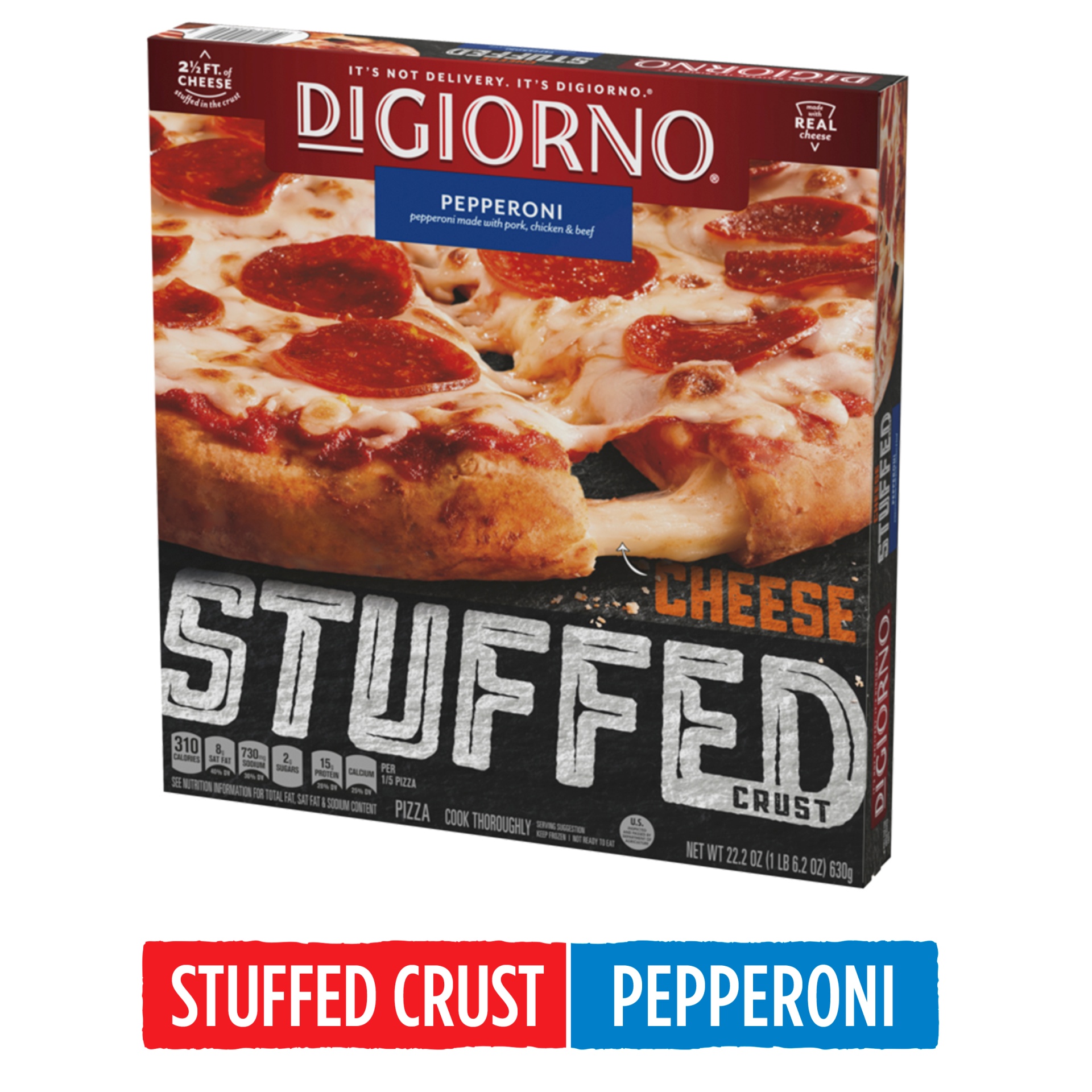 slide 1 of 6, DiGiorno Pepperoni Frozen Pizza with Cheese Stuffed Crust, 22.2 oz