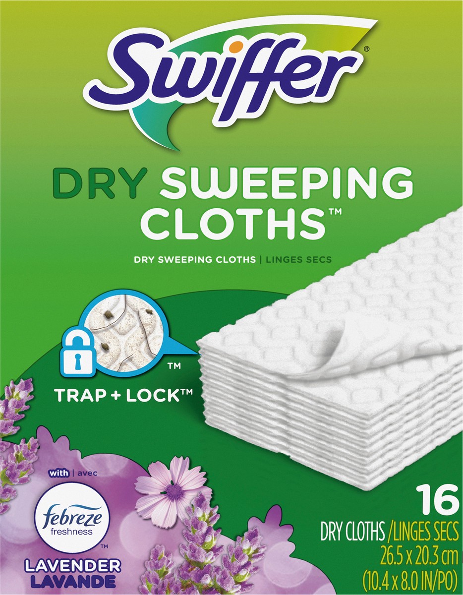 slide 4 of 4, Swiffer Sweeper Dry Sweeping Pad, Multi Surface Refills for Dusters Floor Mop, with Febreze Lavender, 16 count, 16 ct