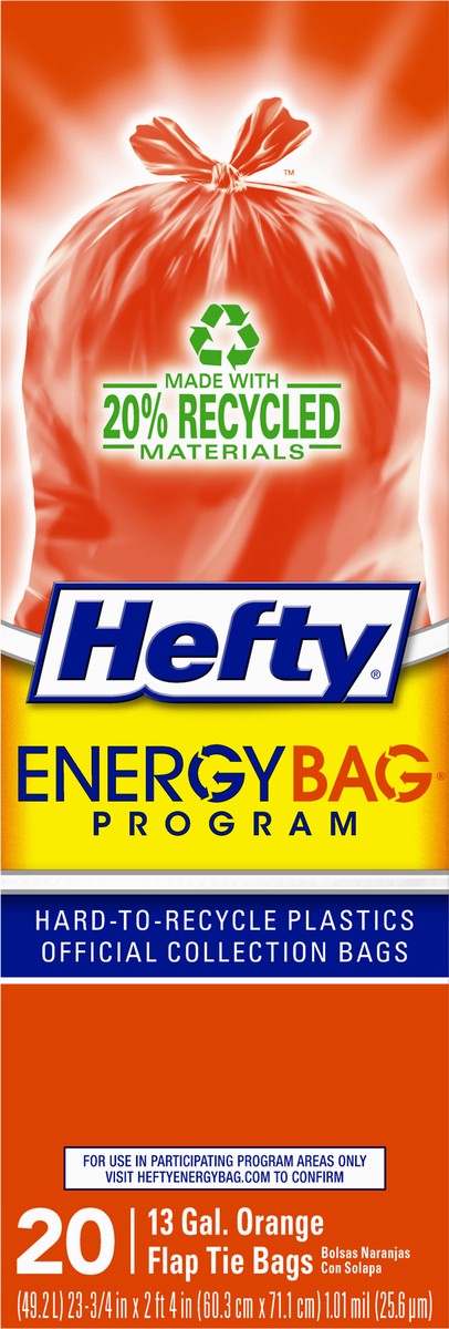 slide 10 of 13, Hefty EnergyBag 13 Gallon Orange Flap Tie Bags 20 ea, 20 ct