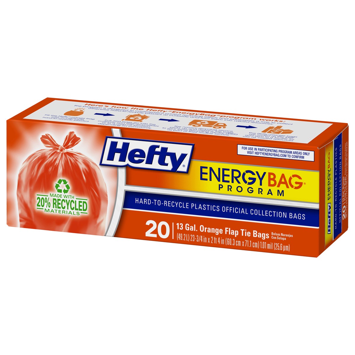 slide 5 of 13, Hefty EnergyBag 13 Gallon Orange Flap Tie Bags 20 ea, 20 ct
