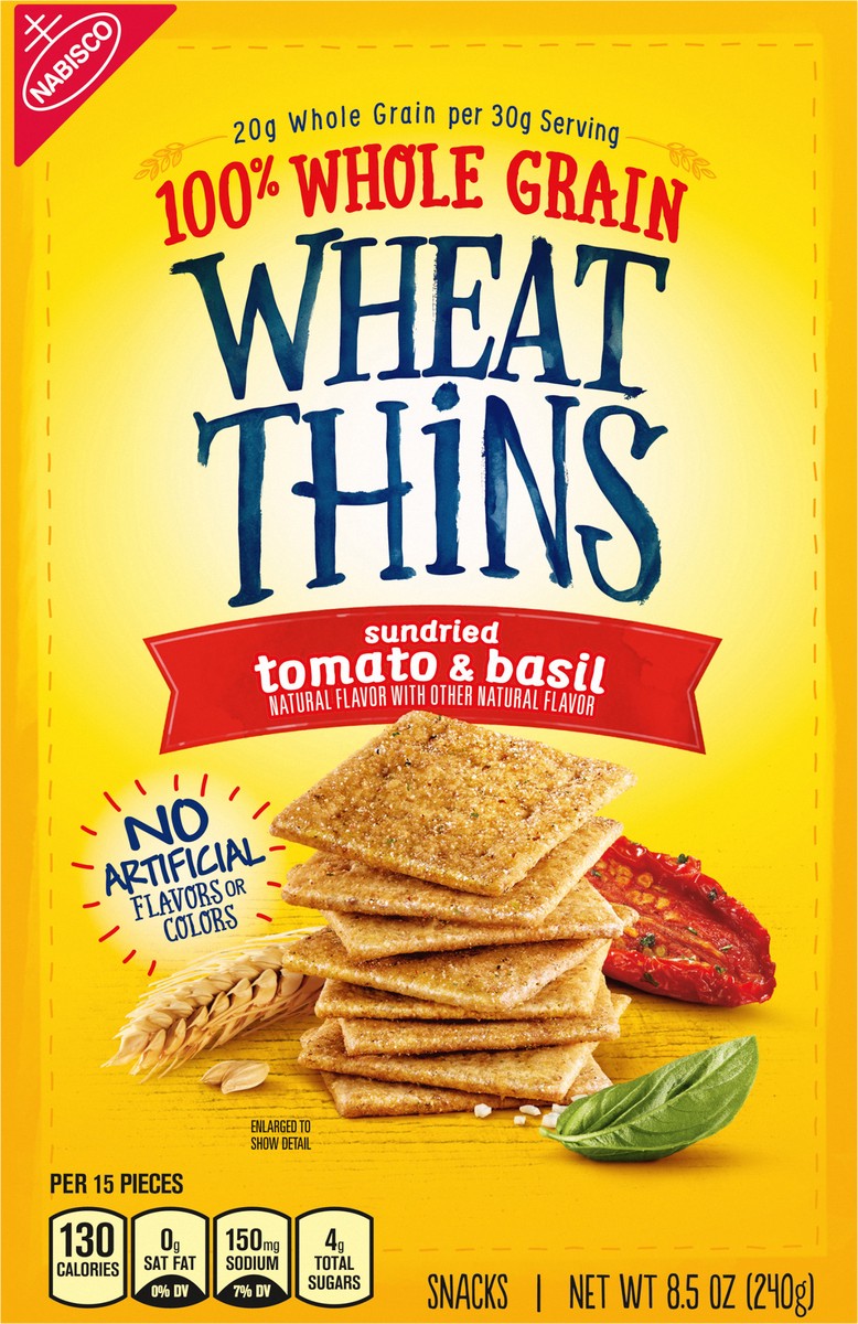slide 9 of 9, Wheat Thins Sundried Tomato & Basil Snacks, Whole Grain Wheat Crackers, Snack Crackers, 8.5 oz, 8.5 oz