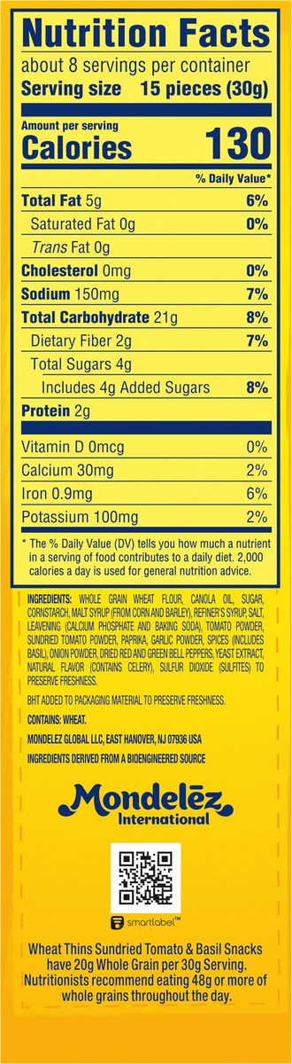 slide 6 of 9, Wheat Thins Sundried Tomato & Basil Snacks, Whole Grain Wheat Crackers, Snack Crackers, 8.5 oz, 8.5 oz
