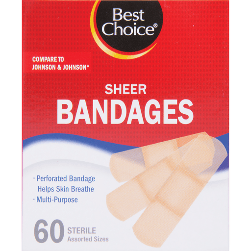 slide 1 of 1, Best Choice Assorted Sizes Sterile Sheer Bandages, 60 ct