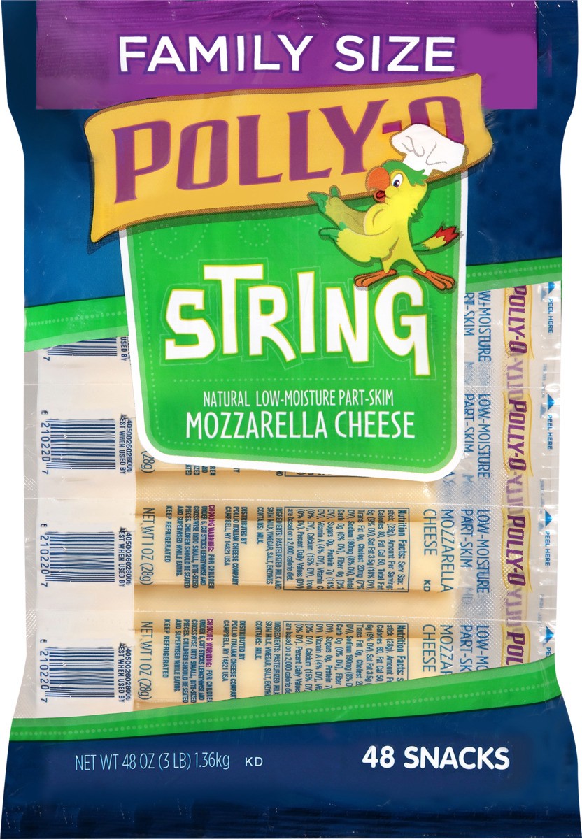 slide 7 of 8, Polly-O String Cheese Mozzarella Cheese Snacks, 48 ct Sticks, 48 ct