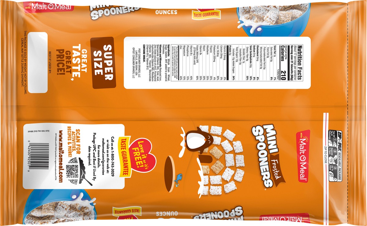 slide 8 of 13, Malt-O-Meal Frosted Mini Spooners Shredded Wheat Cereal, 36 OZ Bag, 36 oz