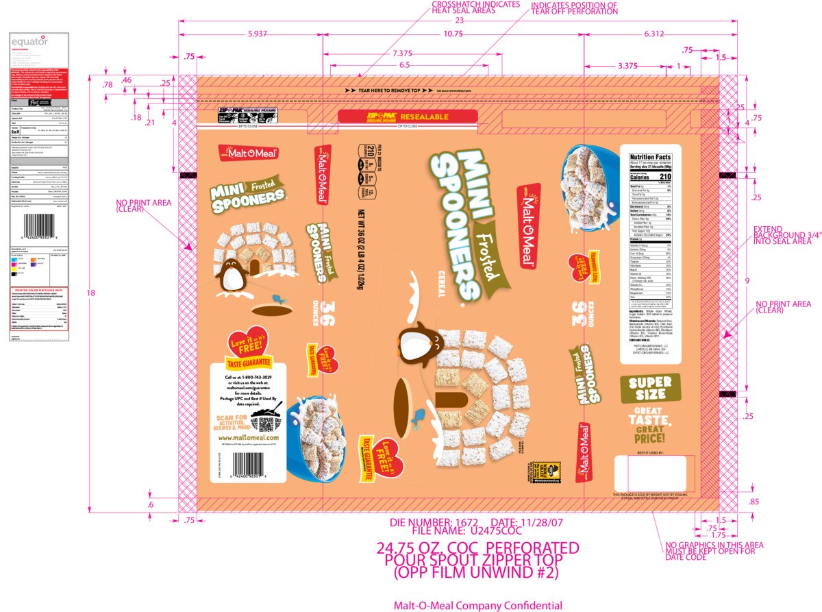 slide 4 of 13, Malt-O-Meal Frosted Mini Spooners Shredded Wheat Cereal, 36 OZ Bag, 36 oz