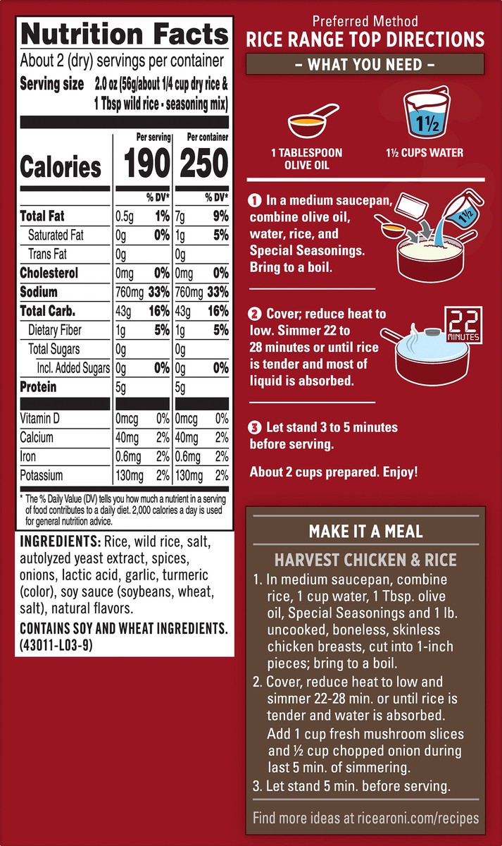 slide 3 of 8, Rice-A-Roni Rustic Recipes Long Grain & Wild Rice 4.2 oz, 4.2 oz