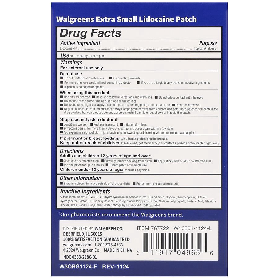 slide 2 of 5, Walgreens Lidocaine Patch Extra Small, 2.4 x 1 Inches, 20 ct
