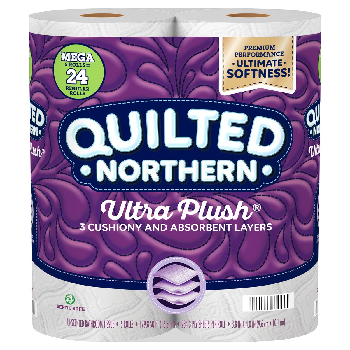 slide 1 of 5, Quilted Northern Ultra Plush 3-Ply Mega Rolls Unscented Bathroom Tissue 6 ea, 6 ct