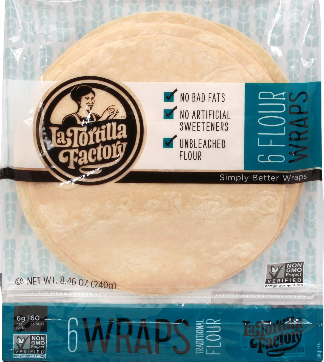 slide 1 of 7, La Tortilla Factory Flour Wraps 6 ea, 6 ct