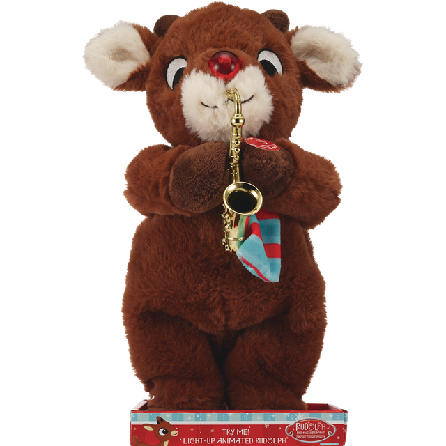 slide 1 of 1, Rudolph's 12" Rudolph Playing Saxophone Animated Plush, 12 in