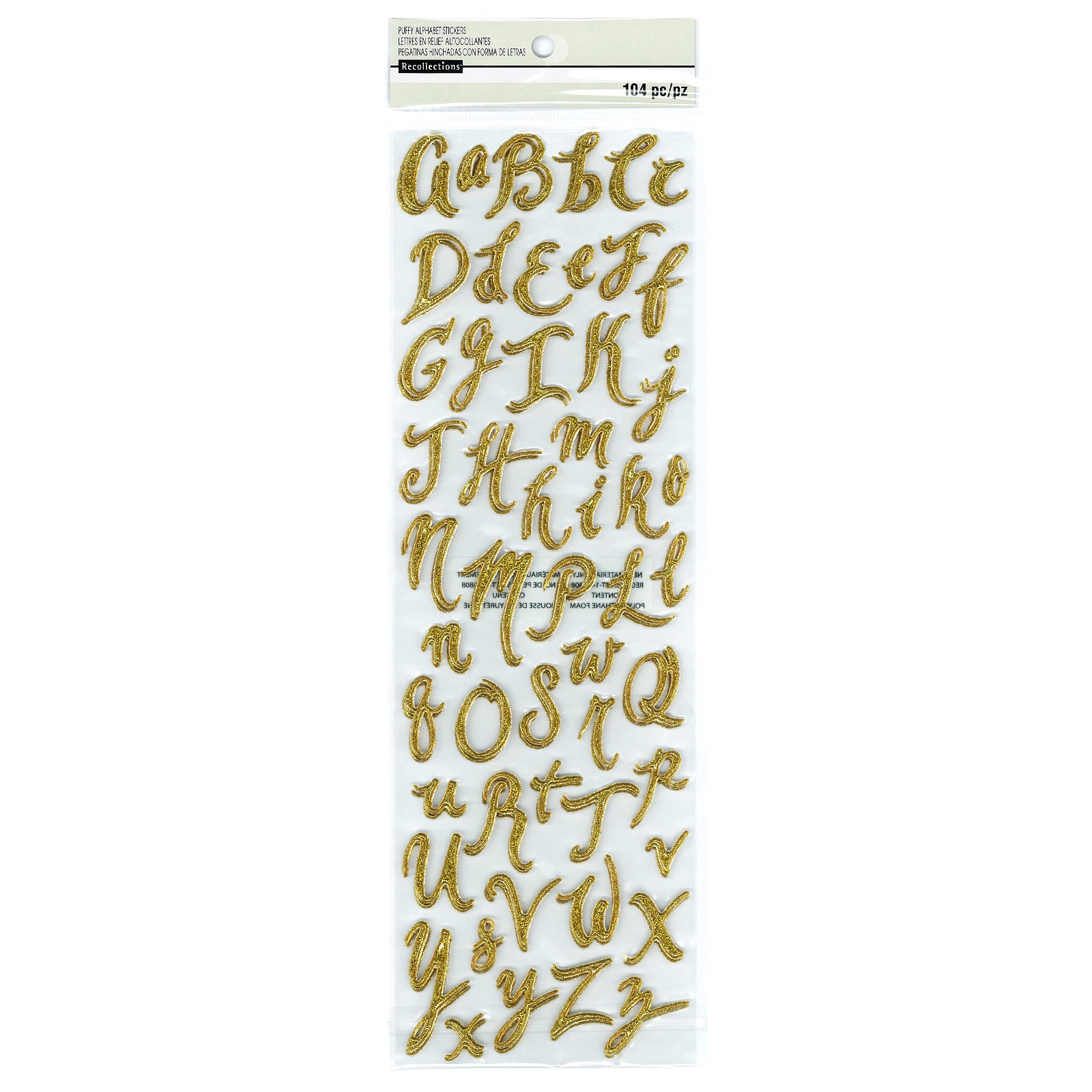 slide 5 of 5, Gold Glitter Puffy Alphabet Stickers By Recollections, 4.38 in x 13.5 in